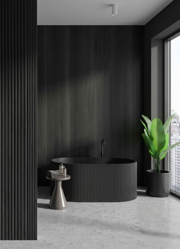 luxury black ensuite bathroom renovation featuring
