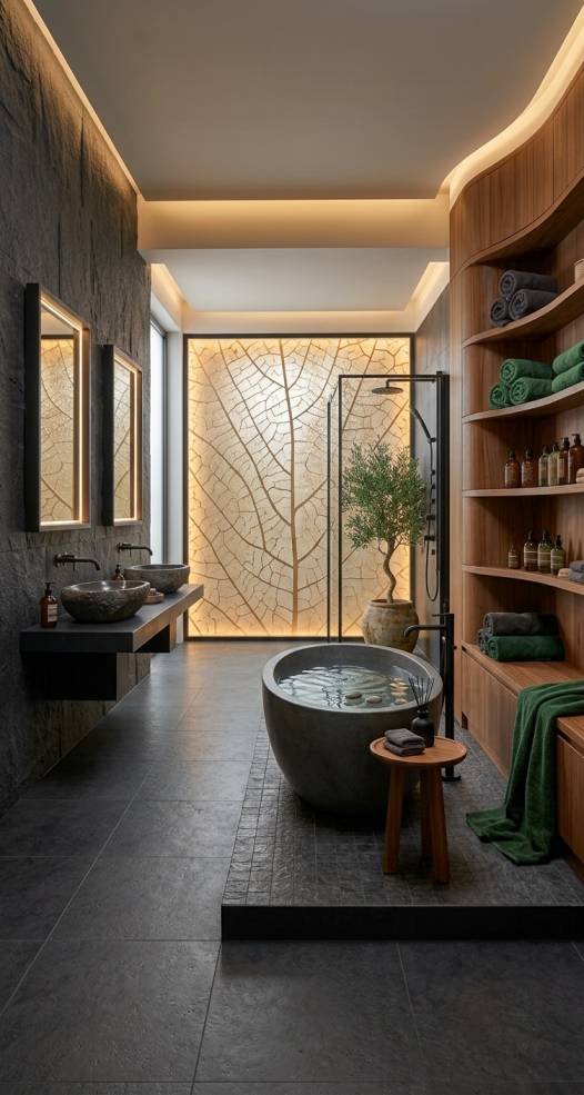 A luxury accessible bathroom featuring